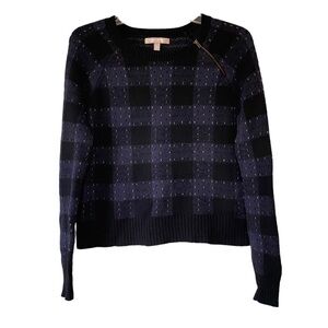 Banana Republic Cotton Knit Plaid Sweater Blue & Black Sz Medium